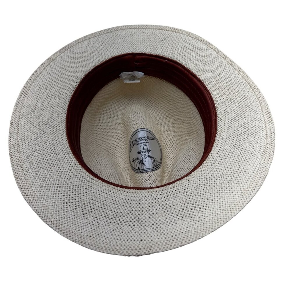 Indiana Jones Authentic Straw Fedora Hat With Brown Band Size Large - Picture 6 of 9
